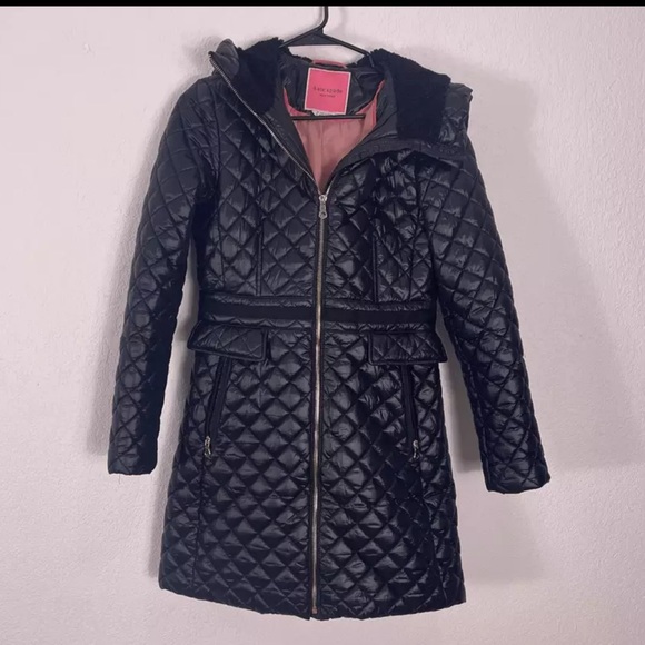 Kate Spade Black Shinny Quilted Long Zip Up Winter Jacket size S - Picture 2 of 4